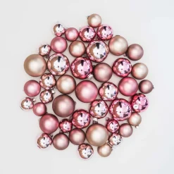 44 Weihnachtskugeln, Altrosa Mix, Glas, 5-8 Cm