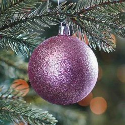 6 Weihnachtskugeln, Altrosa, Kunststoff, 7 Cm