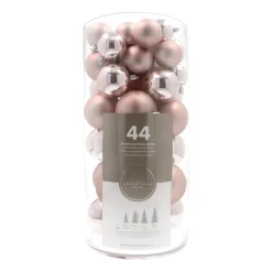 44 Weihnachtskugeln, Altrosa, Kunststoff, 5-8 Cm