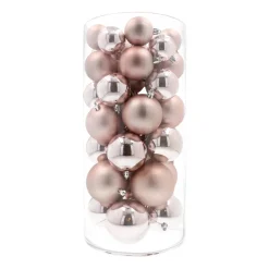 44 Weihnachtskugeln, Altrosa, Kunststoff, 5-8 Cm
