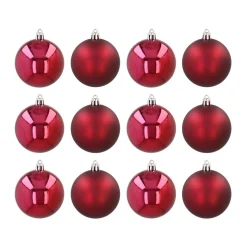 12 Weihnachtskugeln Bordeaux, Aus Kunststoff, 7 Cm