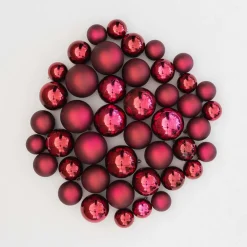 44 Weihnachtskugeln, Bordeaux, Kunststoff, 5-8 Cm