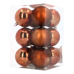 12 Weihnachtskugeln Bronze, Kunststoff, 7 Cm