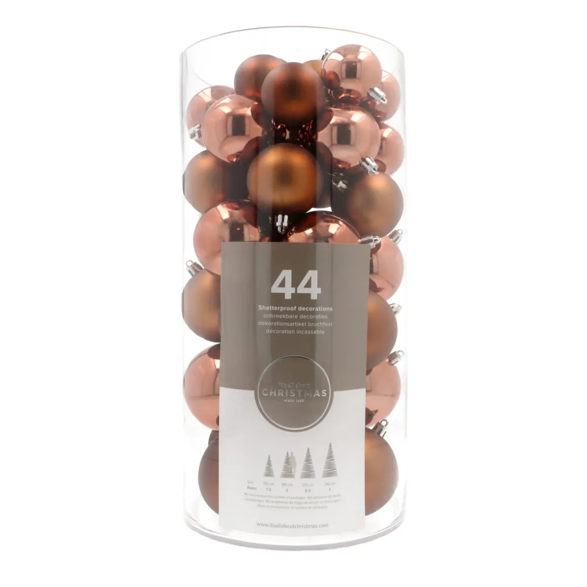 44 Weihnachtskugeln, Bronze, Kunststoff, 5-8 Cm