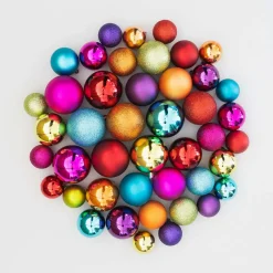 44 Weihnachtskugeln, Bunt, Kunststoff, 5-8 Cm