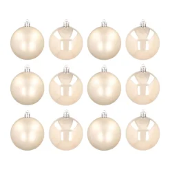 12 Weihnachtskugeln Champagner, Aus Kunststoff, 7 Cm