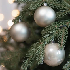 12 Weihnachtskugeln Champagner, Aus Kunststoff, 7 Cm