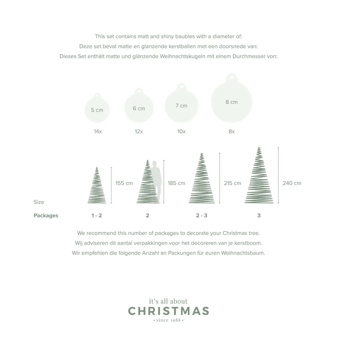 44 Weihnachtskugeln, Cottage Green, Glas, 5-8 Cm
