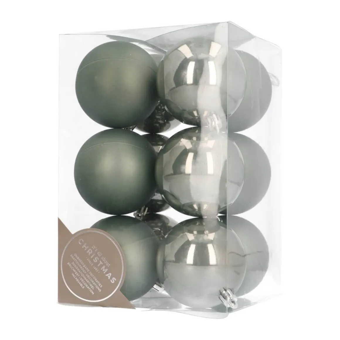 12 Weihnachtskugeln Cottage Green, Aus Kunststoff, 7 Cm