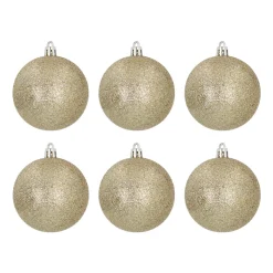 6 Weihnachtskugeln Glitzermantel Champagner, Aus Kunststoff, 7 Cm