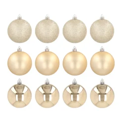 12 Weihnachtskugeln Gold, Kunststoff, 7 Cm