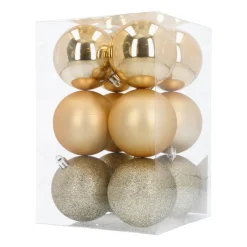 12 Weihnachtskugeln Gold, Kunststoff, 7 Cm