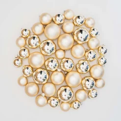 44 Weihnachtskugeln, Hellgold, Glas, 5-8 Cm