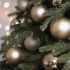 44 Weihnachtskugeln, Hellgold, Kunststoff, 5-8 Cm