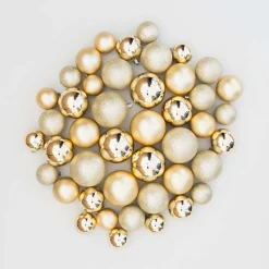 44 Weihnachtskugeln, Hellgold, Kunststoff, 5-8 Cm