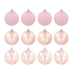 12 Weihnachtskugeln Pastellrosa, Aus Kunststoff, 7 Cm