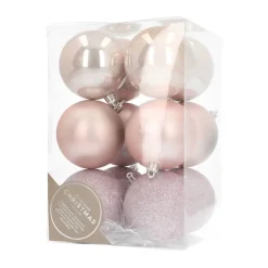 12 Weihnachtskugeln Pastellrosa, Aus Kunststoff, 7 Cm