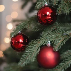 12 Weihnachtskugeln Rot, Aus Kunststoff, 7 Cm