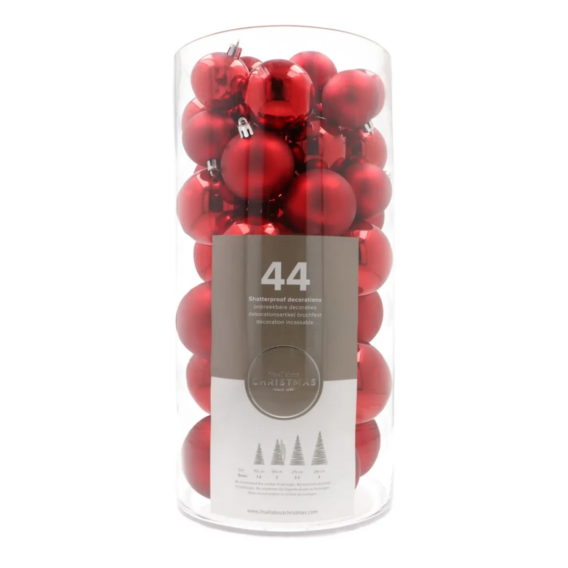 44 Weihnachtskugeln, Rot, Kunststoff, 5-8 Cm