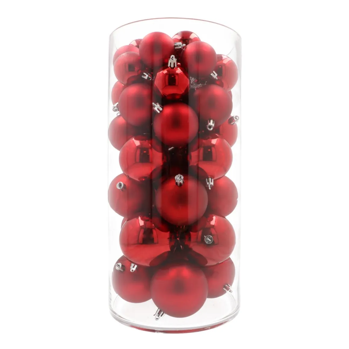 44 Weihnachtskugeln, Rot, Kunststoff, 5-8 Cm