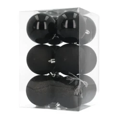 12 Weihnachtskugeln Schwarz, Aus Kunststoff, 7 Cm