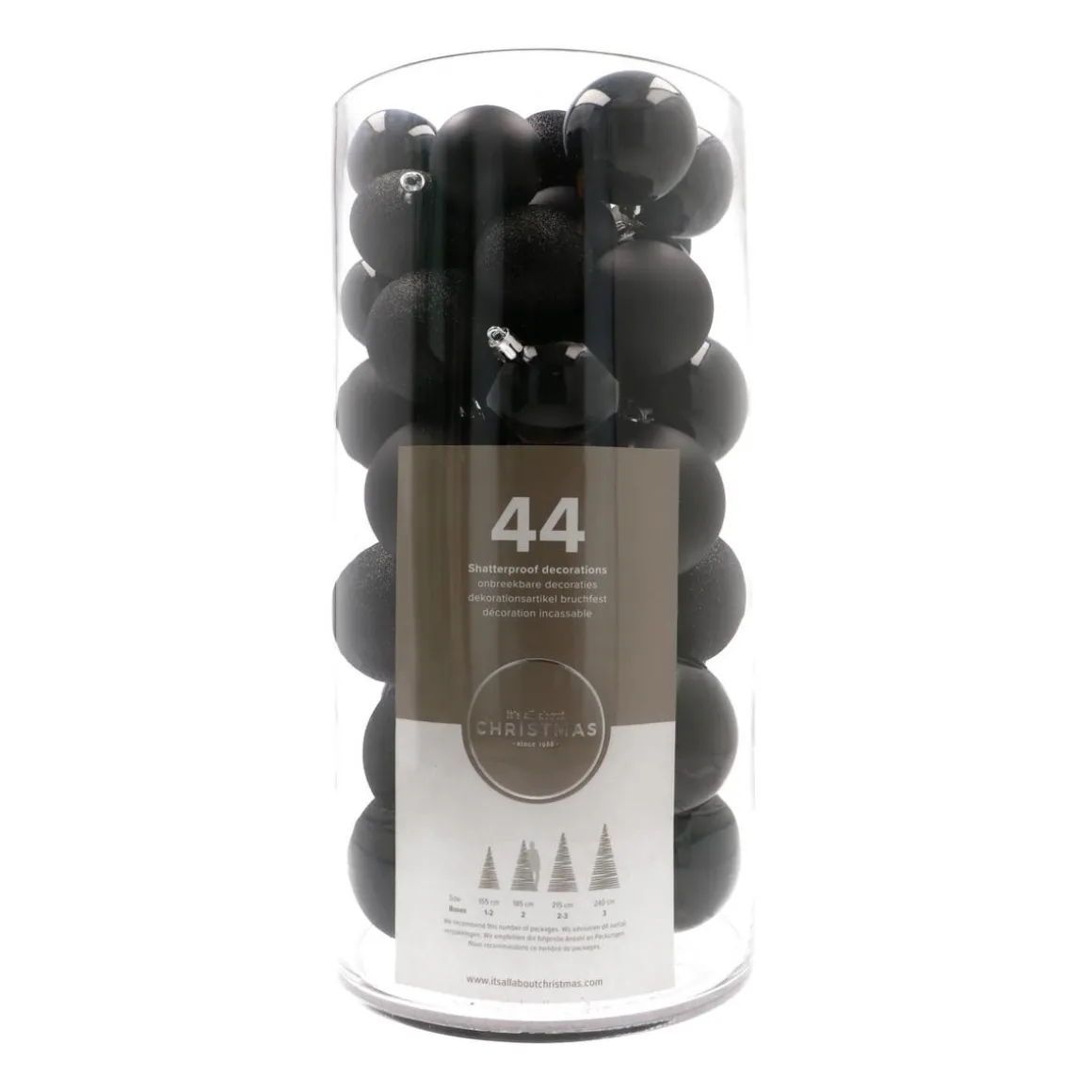 44 Weihnachtskugeln, Schwarz, Kunststoff, 5-8 Cm