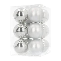 12 Weihnachtskugeln Silber, Aus Kunststoff, 7 Cm