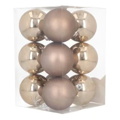 12 Weihnachtskugeln Taupe, Aus Kunststoff, 7 Cm