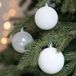 12 Weihnachtskugeln Weiß, Aus Kunststoff, 7 Cm