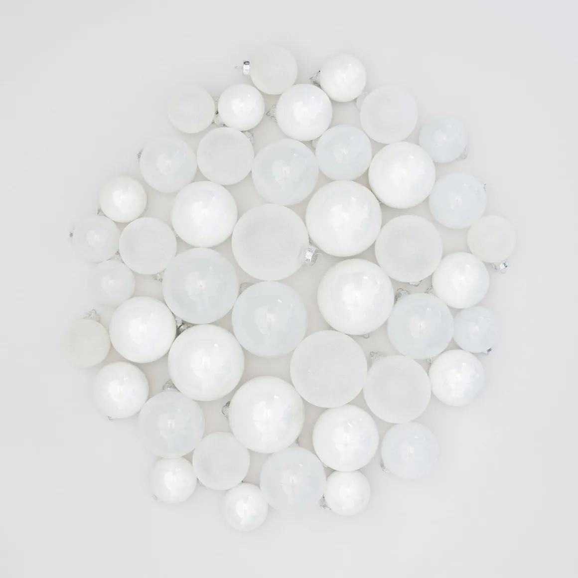 44 Weihnachtskugeln, Weiß, Glas, 5-8 Cm