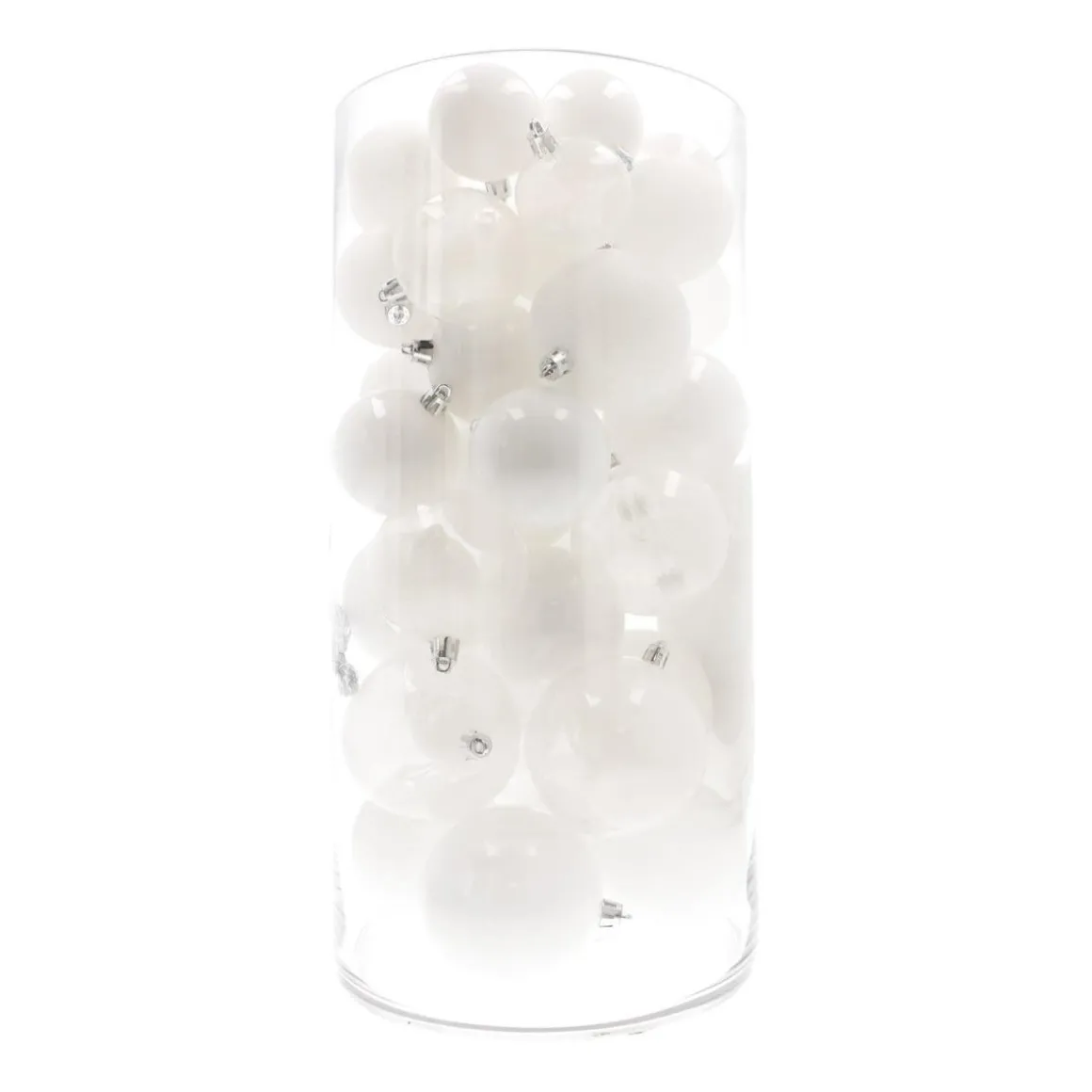 44 Weihnachtskugeln, Weiß, Kunststoff, 5-8 Cm