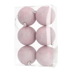 6 Weihnachtskugeln Zartrosa, Aus Kunststoff, 7 Cm