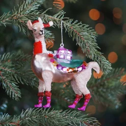 Anhänger Alpaka, Beige, Glas, 14 Cm