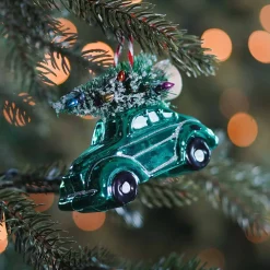 Anhänger Auto Mit Tannenbaum, Blau, Kunststoff, 10 Cm