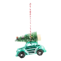 Anhänger Auto Mit Tannenbaum, Blau, Kunststoff, 10 Cm