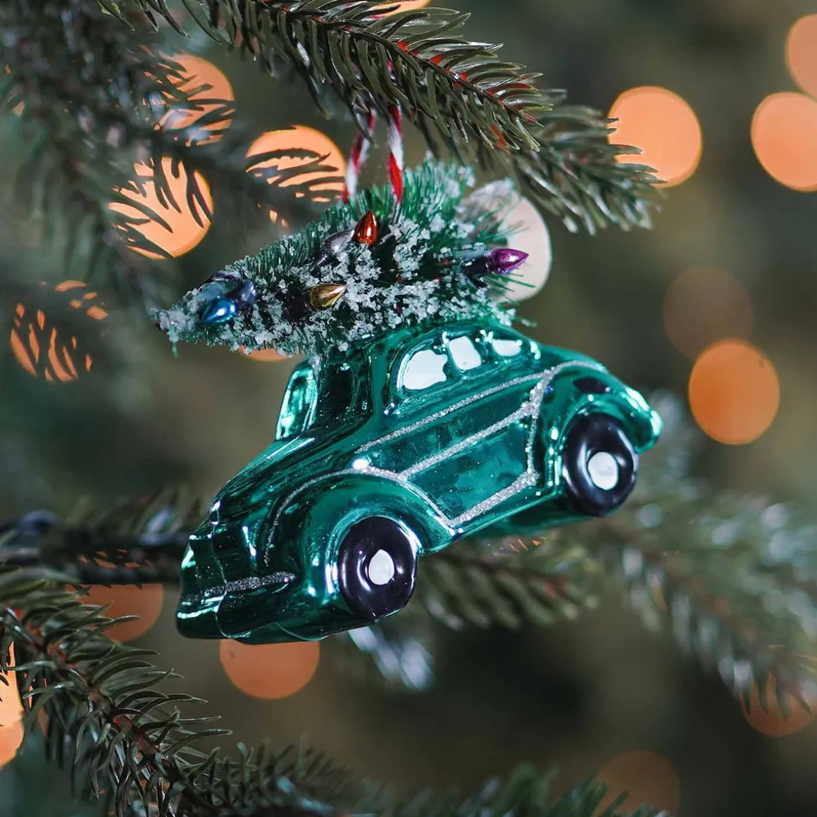 Anhänger Auto Mit Tannenbaum, Blau, Kunststoff, 10 Cm