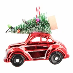 Anhänger Auto Mit Tannenbaum, Rot, Kunststoff, 10 Cm