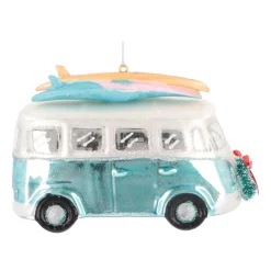 Anhänger Bulli, Blau-weiß, Glas, 12 Cm