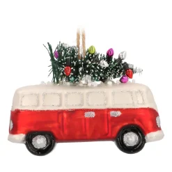 Anhänger Bulli Mit Baum, Rot-silber, Glas, 11 Cm