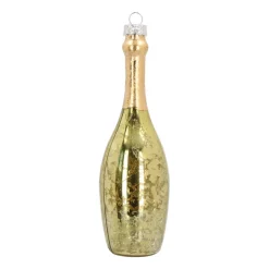 Anhänger Champagner-Flasche, Gold, Glas, 14 Cm