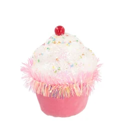 Anhänger Cupcake, Weiß-rosa, Kunststoff, 12 Cm