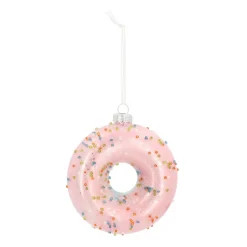 Anhänger Donut, Rosa, Glas, 10 Cm