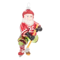 Anhänger Eishockey-Weihnachtsmann, Glas, 12 Cm