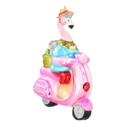 Anhänger Flamingo Auf Roller, Bunt, Glas, 13 Cm