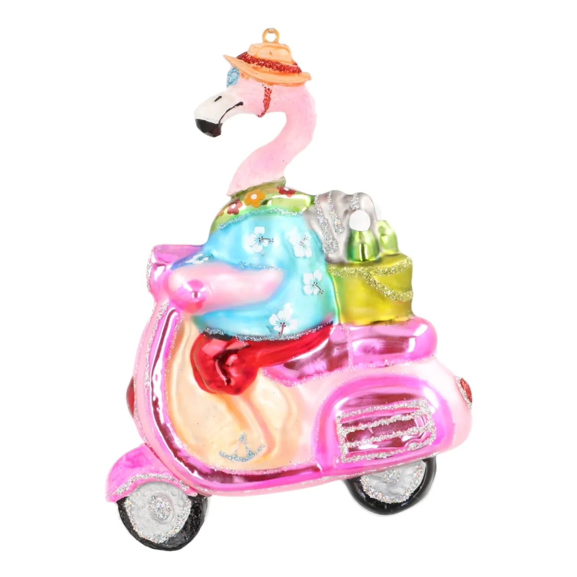 Anhänger Flamingo Auf Roller, Bunt, Glas, 13 Cm
