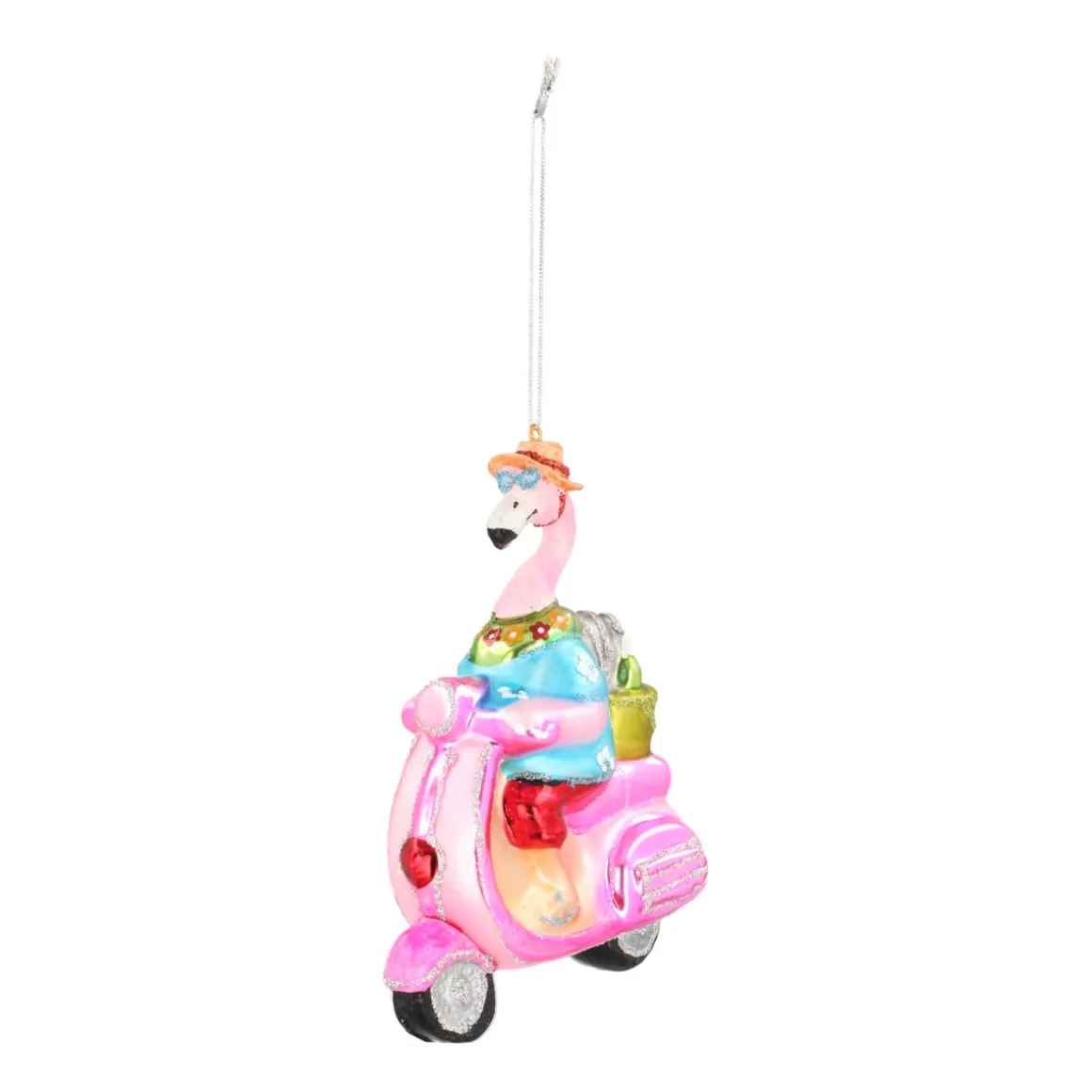 Anhänger Flamingo Auf Roller, Bunt, Glas, 13 Cm