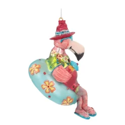 Anhänger Flamingo Auf Schwimmreifen, Glas, 10 Cm