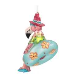 Anhänger Flamingo Auf Schwimmreifen, Glas, 10 Cm