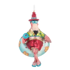 Anhänger Flamingo Auf Schwimmreifen, Glas, 10 Cm