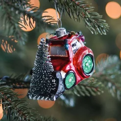 Anhänger Frontlader, Rot, Glas, 6 Cm